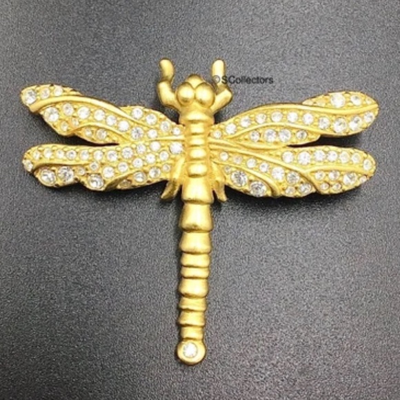 Vintage Swarovski Dragonfly Gold tone Brooch Pin - Picture 9 of 13